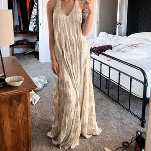 FREE PEOPLE HOLDING ON CONVERTIBLE CREAM AND GOLD DRESS